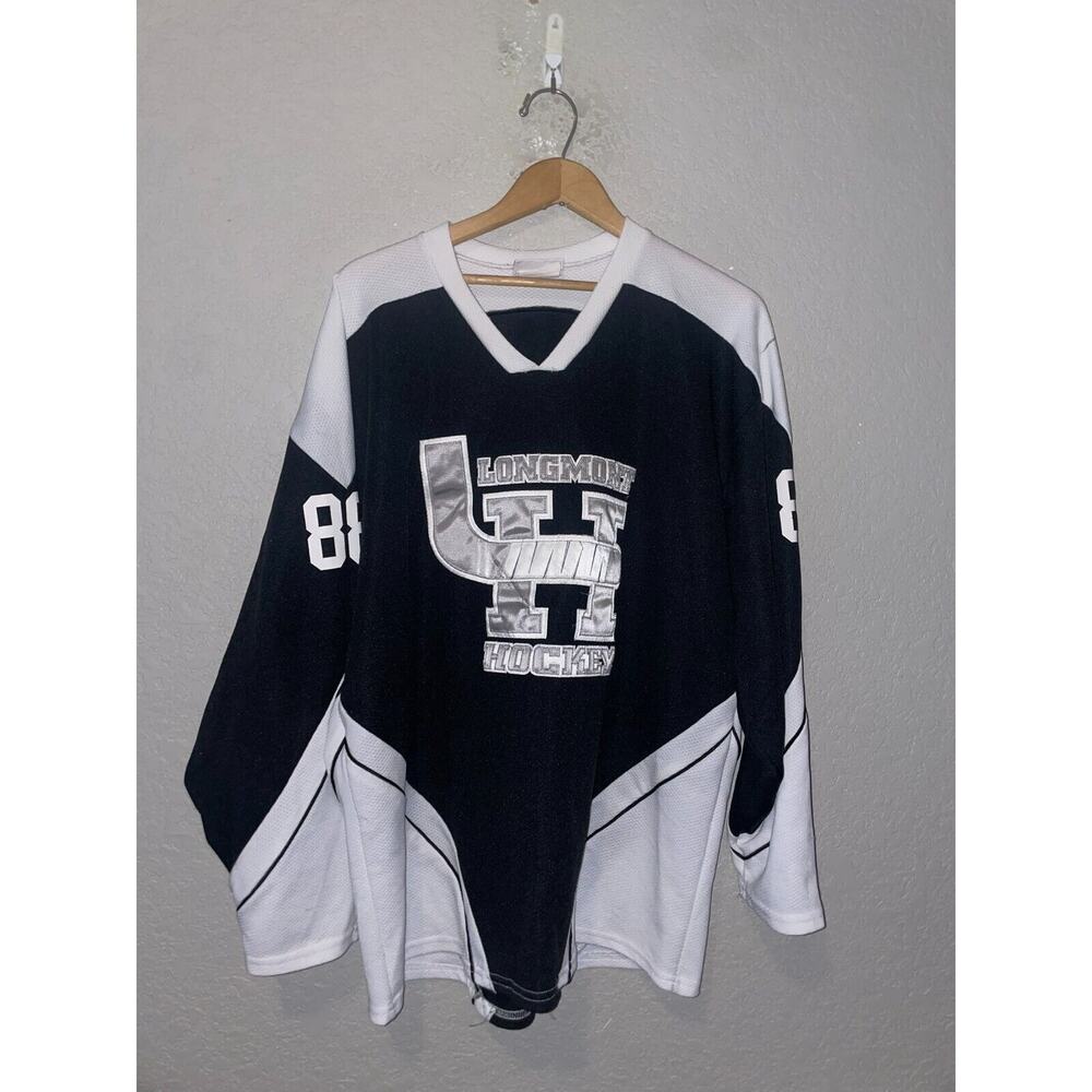 Vintage Black Hockey Jersey Teamwork Longmont Long Sleeve VTG L Large